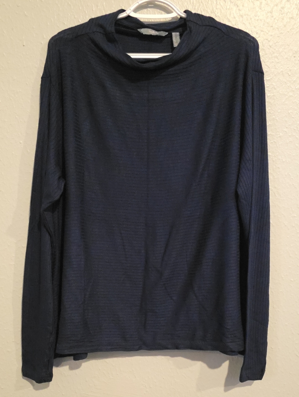 AnyBody Navy Ribbed Mock Neck Long Sleeve